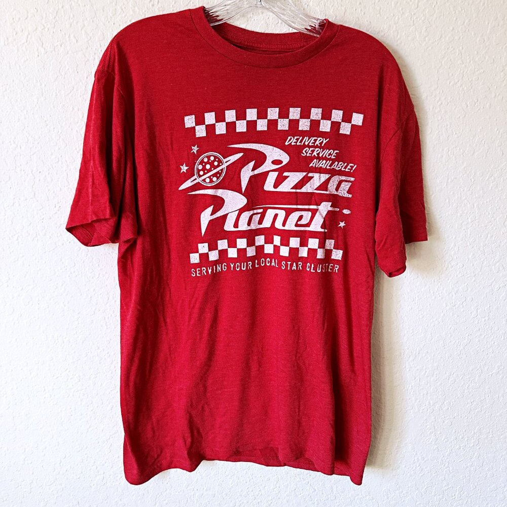 PIZZA PLANET Disney World Red Logo T-Shirt L